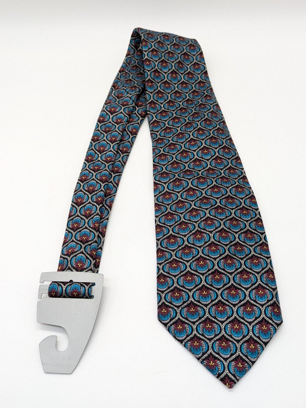 Stafford Blue Maroon Grey Geometric Floral Mens Silk Tie